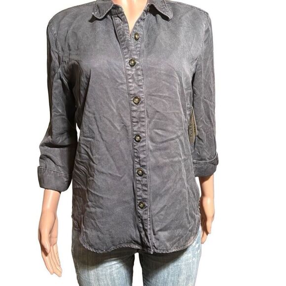 Women's 3/4 sleeve tencel button-down gray casual shirt top M - Picture 1 of 6